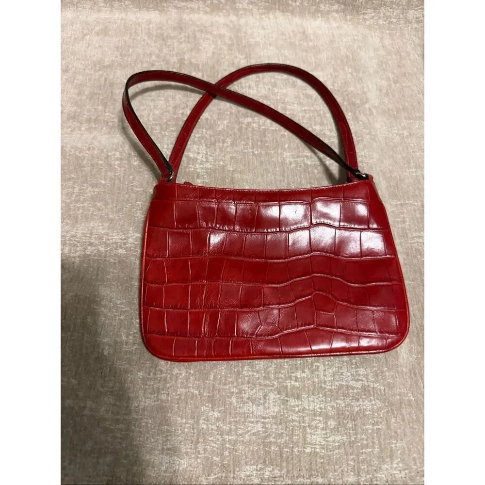 Ann Taylor Women's Croc Embossed Faux Leather Shoulder Bag Red OS